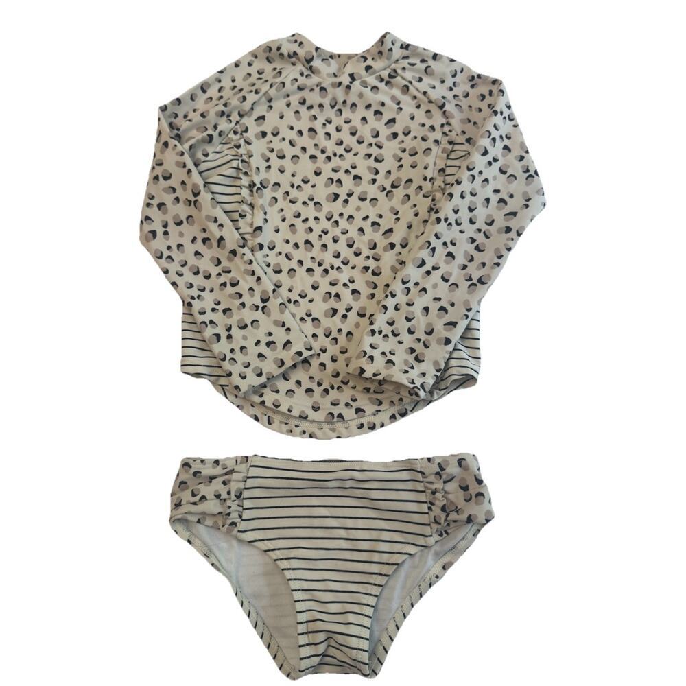 Jessica Simpson Girls 2 Piece Rash Guard Swimsuit Set 4T Leopard Stripe
